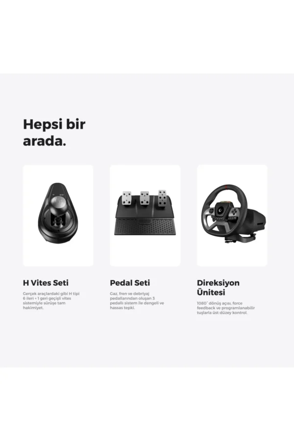 Rampage V987 Force Feedback 3 Pedal-Hand Shift Pc Compatible Gamer Steering Wheel Steering Wheel Set - Image 3